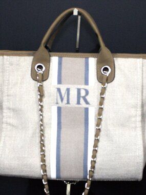 Lily&Bean London, Canvas Tote w/ Top Handles and Chain Strap. Silver Hardware